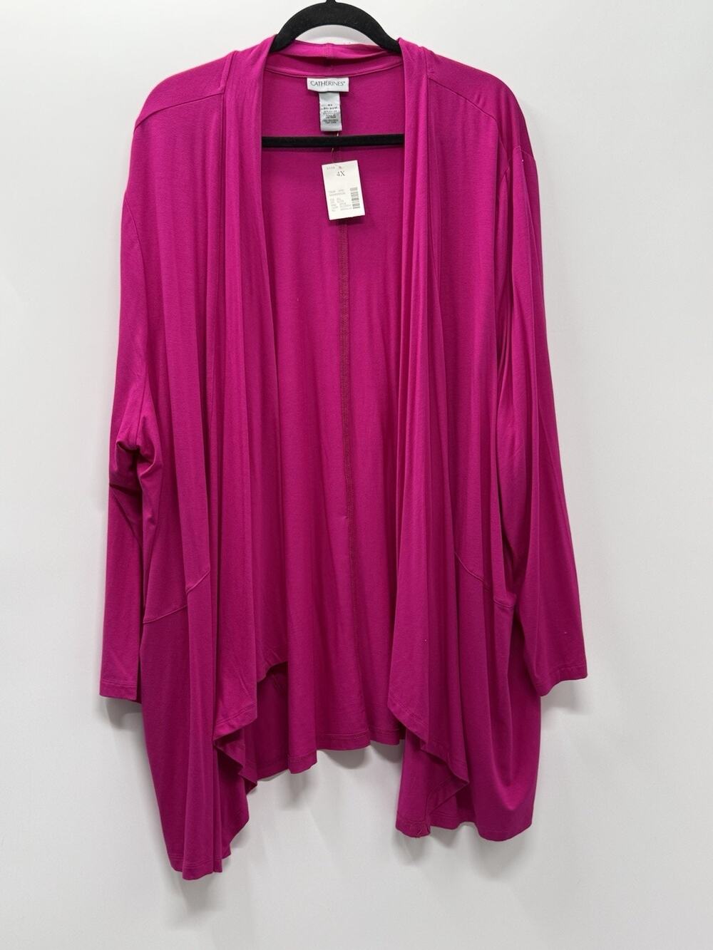 Catherines 4X 30/32W Fuchsia Open Front Cardigan Drape Knit Plus Size Rayon